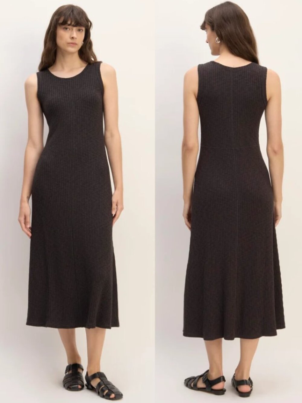 Everlane 70% Organic Cotton Ribbed Knit A-Line Midi Dress